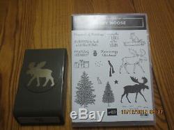 2 pc Stampin Up Moose set- Merry Moose 17 stamps & Matching Punch