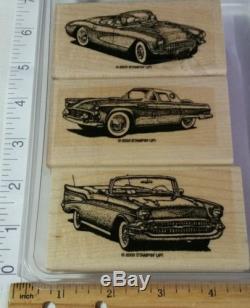 2003 STAMPIN' UP CLASSIC CAR CONVERTIBLES CADDY CORVETTE RUBBER STAMP SET OF 3