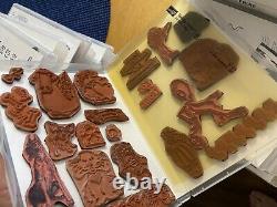 40 Stampin Up Wood Converted Stamp Sets Lot Asian Pooh Holiday Fairies Aliens