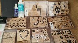 85 Stampin Up Wood Mounted Rubber Stamps & Sets MOST NEW! PLUS Ink, Scrub Pad
