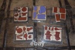 Group Lot Of Retired Stampin' Up! Wood Block Mounted Rubber Stamps