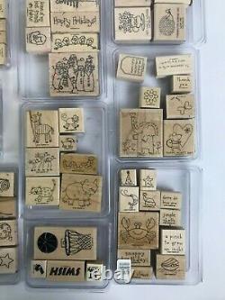 HUGE 196 Piece Lot of Stampin' Up Wood Backed Rubber Stamp Sets Crafts Used