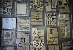 HUGE Lot of 27 Wooden Block STAMPIN UP Rubber Stamp Sets Retired + Inks