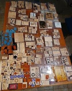 HUGE Lot of Stampin' Up Stamp Sets wood Backed Rubber & rollers