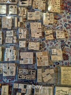 HUGE Lot of Stampin Up Stamp Sets wood Backed Rubber & rollers