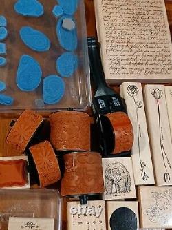 HUGE Lot of Stampin Up Stamp Sets wood Backed Rubber & rollers