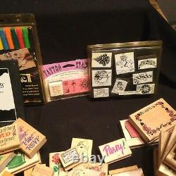 HUGE Lot of Stampin' Up Stamp Sets wood Backed Rubber & rollers & ink Lot 2