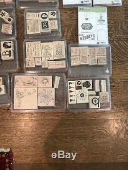 HUGE Stampin' Up Lot of 36 Wood Mount/Acrylic Block Stamp Sets Over 200 Stamps