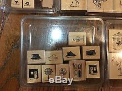 Huge Lot 32 Retired Stampin Up stamps sets Most New Unused Wooden Rubber Board