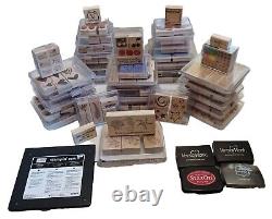Huge Lot 32 Stampin Up Wood Mounted Rubber Stamp Sets Over 200 Stamps + EXTRAS