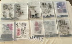 Huge Lot Of 17 Stampin Up Stamp Sets Many Retired Panda Meer Cats Letters Berry