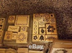 Huge Lot Of 33 Stampin' Up! Stamp Sets Wood Mounted Rubber Clear Cases