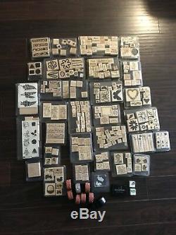 Huge Lot of 346 Wheel Stamps and Wood Mounted Rubber Stamps Stampin Up 37 Sets