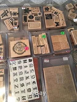 Huge Lot of 35 STAMPIN UP Retired Wood Rubber STAMP SETS 227 Pieces Retired