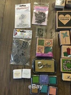 Huge Lot of 60+ Wooden Rubber Stamps Stamping STAMPIN UP Sets Ink Pads & More