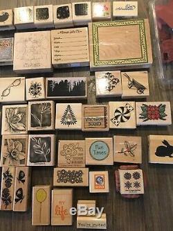 Huge Lot of 60+ Wooden Rubber Stamps Stamping STAMPIN UP Sets Ink Pads & More