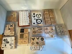 Huge Lot of 62 Stampin Up Stamps Rubber Wood Retired Sets Individual