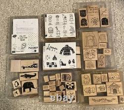 Huge Lot of Stampin Up! Ink Pads, Unused Rubber Stamp Sets, Carry Caddy & More