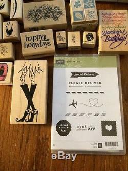 Huge Lot of Wood Mount Rubber Stamps Sets HERO ARTS Stampin' Up! Stampendous