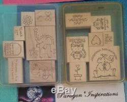 Huge Stampin Up Stamp Set Lot Elephants Hedgehogs Zoo Animals Meow Meow Cool Cat