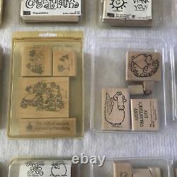 Huge Variety Lot of Wooden Stampin Up 25 Sets Rubber Stamps New & Used 1996-2001