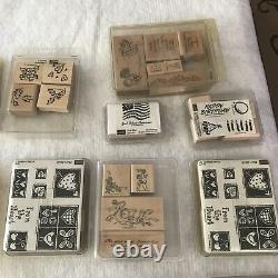 Huge Variety Lot of Wooden Stampin Up 26 Sets Rubber Stamps New & Used 1996-2001