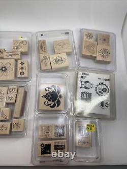 Huge Variety Lot of Wooden Stampin Up 30 Sets Rubber Stamps Used Over 100 Stamps