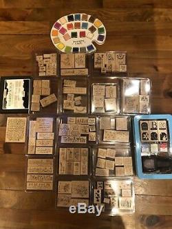 LOT OF 16 SETS STAMPIN UP! WOOD RUBBER STAMPS Chalks, Tag Punch