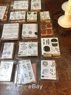 LOT of 20 SETS OF Wood Mount Retired Stampin Up Stamp Sets GREAT MIX
