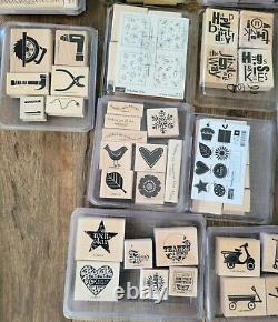 Large Lot Of 32 Stampin Up Wood Mounted Rubber Stamp Sets 214 Total Stamps