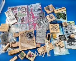 Large Lot Of Wood Acrylic Mounted Stamps Stampin Up Tim Holtz Retired