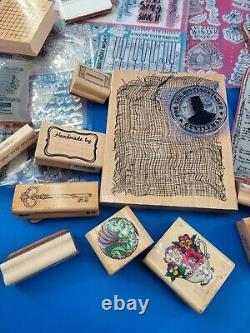 Large Lot Of Wood Acrylic Mounted Stamps Stampin Up Tim Holtz Retired