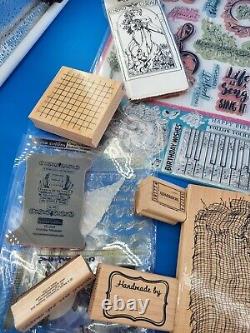 Large Lot Of Wood Acrylic Mounted Stamps Stampin Up Tim Holtz Retired