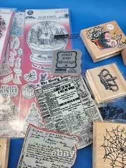 Large Lot Of Wood Acrylic Mounted Stamps Stampin Up Tim Holtz Retired