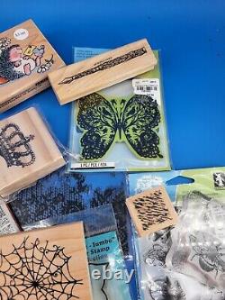 Large Lot Of Wood Acrylic Mounted Stamps Stampin Up Tim Holtz Retired