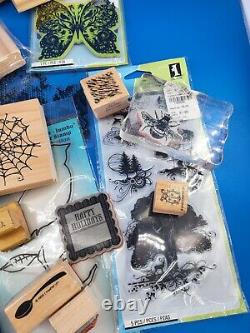 Large Lot Of Wood Acrylic Mounted Stamps Stampin Up Tim Holtz Retired