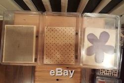 Large Lot Stampin Up Wood Rubber Stamp Sets 90 pcs Backgrounds EUC with cases