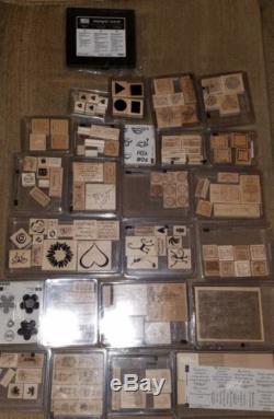 Large Stampin Up! Lot 24 sets and 1 scrubber, 141 stamps total New and Used Sets