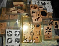 Lot 10 Sets 62 Wood Mount Stamps Stampin' Up Retired Flower Words Note Fanciful