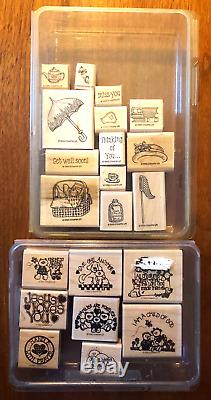 Lot 100 Rubber Stamps Wood Mount 8 Complete Sets of Stampin' Up! Most Unused