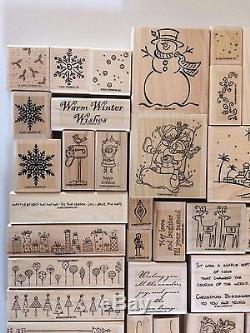 Lot 100 Stampin' Up! Rubber Stamps Snowman Holiday Christmas Xmas Retired Sets