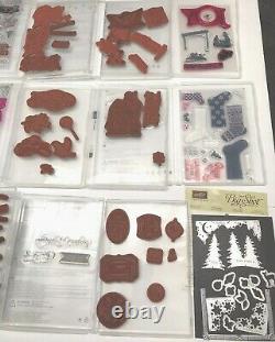 Lot 14 Stampin Up! Christmas Theme Red Rubber Photopolymer Stamp Sets 1 Die Set