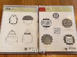 Lot Of 23 Stampin' Up Rubber Stamp Set Tag Talk Tin Vintage Flower Word Play