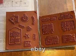 Lot Of 23 Stampin' Up Rubber Stamp Set Tag Talk Tin Vintage Flower Word Play