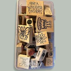 Lot Of Stampin' Up Wood Mounted Rubber Stamp Sets Mixed Themes 80+ Stamps LOT