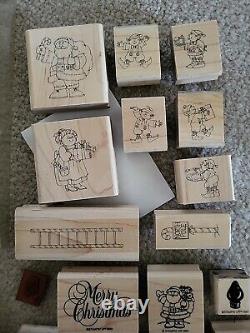 Lot Stampin' Up! Santa's Elves North Pole Train Christmas Wood WM Rubber Stamps