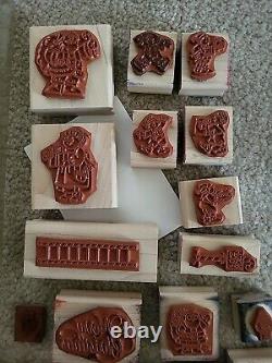 Lot Stampin' Up! Santa's Elves North Pole Train Christmas Wood WM Rubber Stamps
