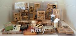 Lot Stampin Up Wood Block Stamps, Embossing Powder, Other Stamps. 17 sets