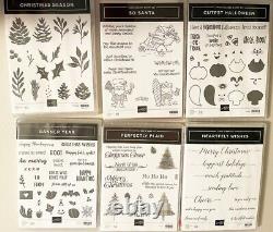 Lot of 14 Stampin' Up! Stamp Sets with a holiday theme, 8 with coordinating dies