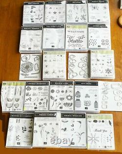 Lot of 18 Stampin Up Stamp Sets, 3 with coordinating dies, with a Floral Theme
